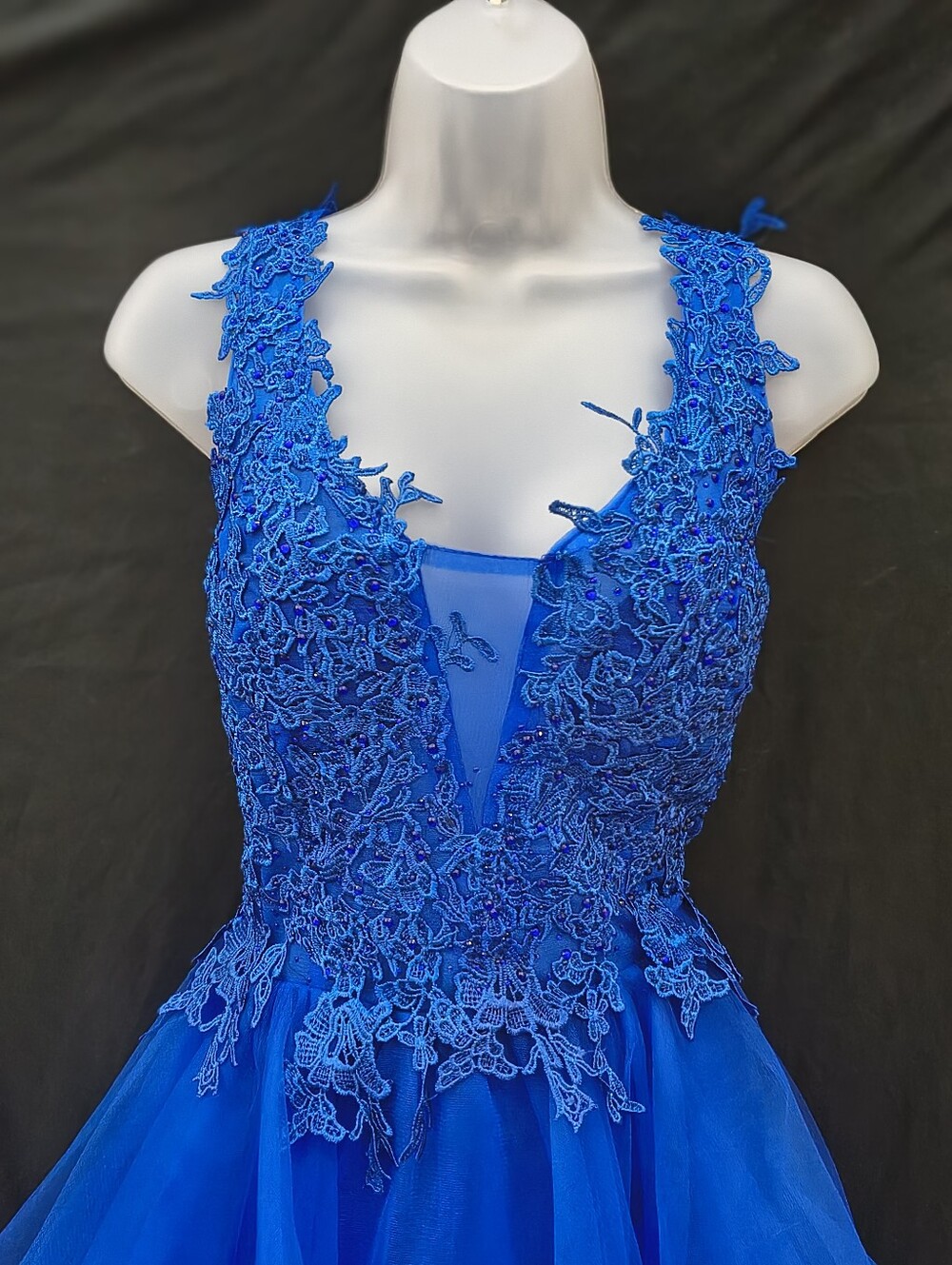 Stunning Royal Blue Lace & Layered Tulle Party Dress